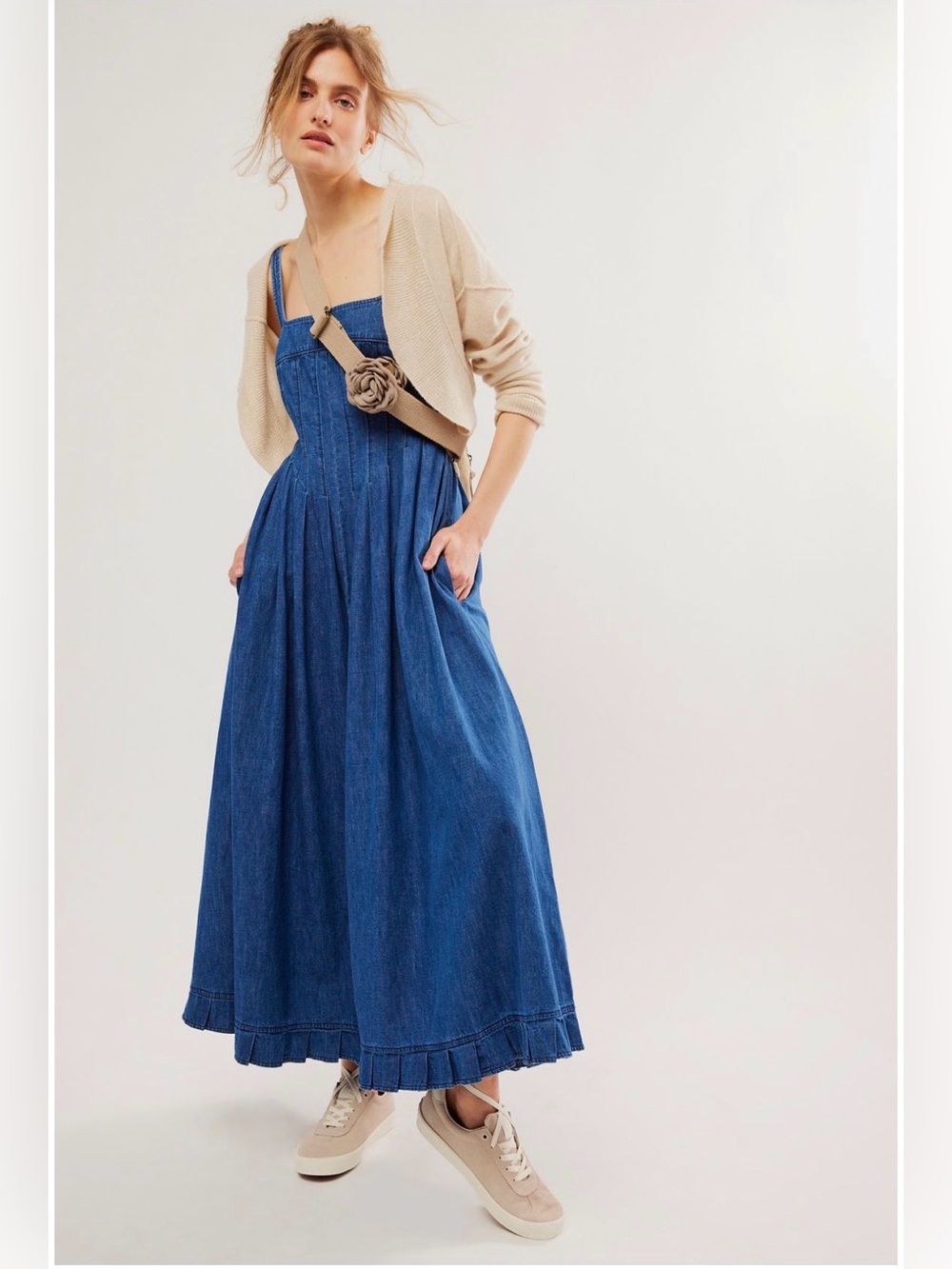 Free People Willie Denim Midi Dress XS NWT